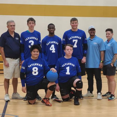 The Savannah boys goalball team poses together after a tournament